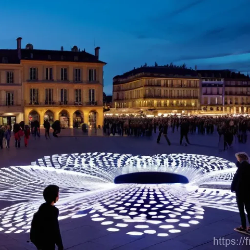 장소 특정적 예술 접근을 위한 평가 기준 - **Prompt:** A vibrant, large-scale interactive light and sound art installation situated in a bustli...