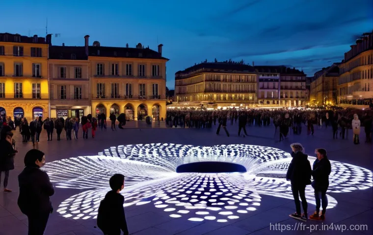 장소 특정적 예술 접근을 위한 평가 기준 - **Prompt:** A vibrant, large-scale interactive light and sound art installation situated in a bustli...