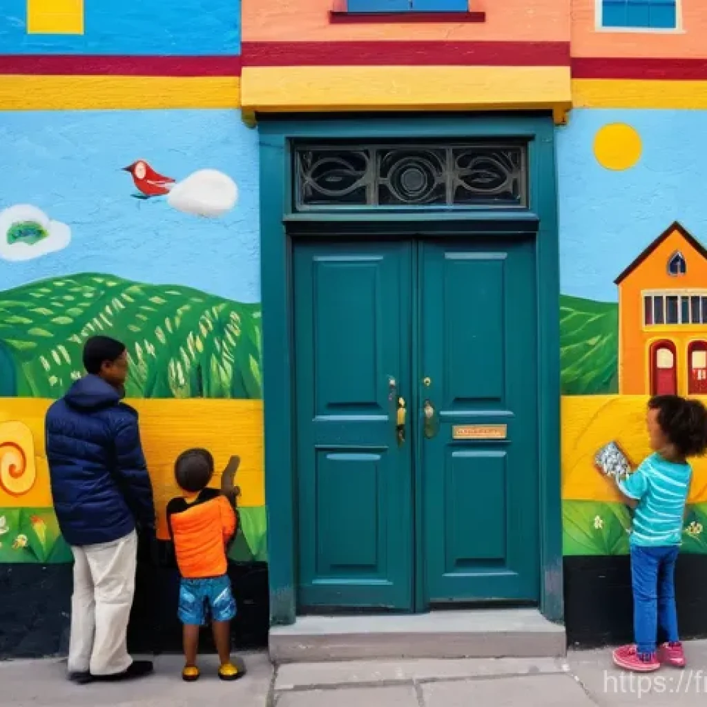 장소 특정적 예술 접근의 성공 요소 - The Neighborhood Canvas: A Collaborative Mural**
* **Prompt:** A vibrant, large-scale mural adorn...