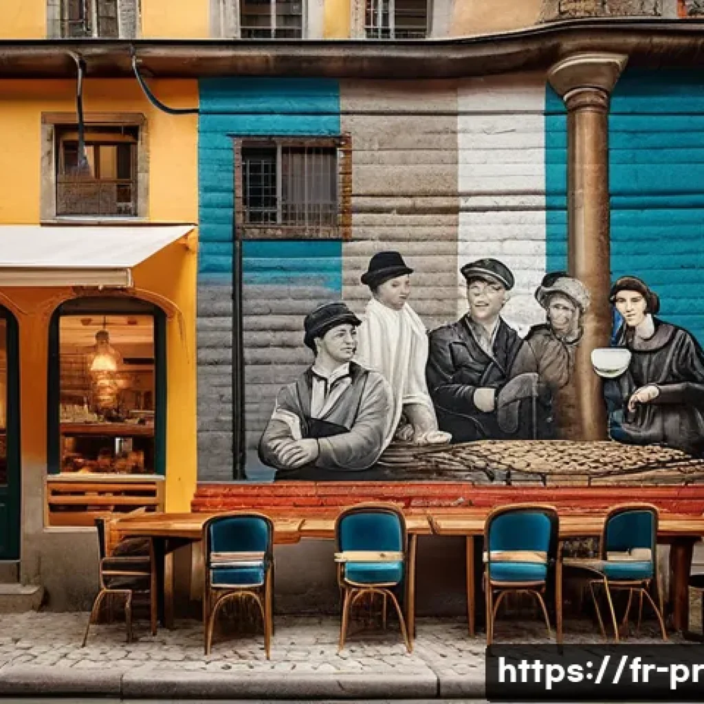 장소 특정적 예술과 사회적 역할의 중요성 - A vibrant street mural in a historic Lyon neighborhood depicting the local working-class struggles a...