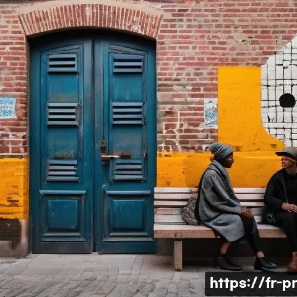 장소 특정적 예술 프로젝트의 평가 방법 - A vibrant urban art installation set in a historic French industrial district at dusk, featuring lar...