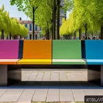 Home 19 장소 특정적 예술과 인프라 구축 - A vibrant urban park in a French city featuring site-specific art installations made from recycled i...