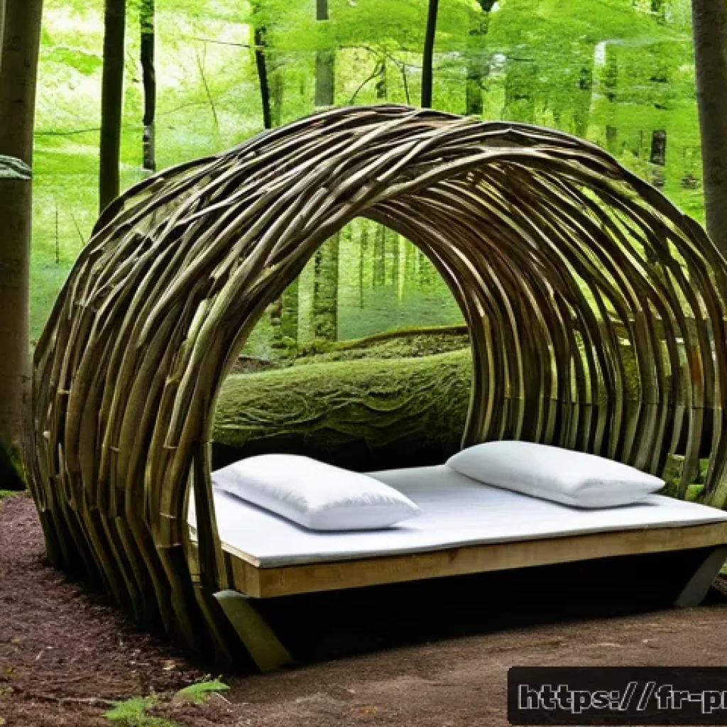 장소 특정적 예술 접근의 사례 연구 - A delicate, ephemeral art installation made of interwoven branches forming a fragile shelter in a lu...